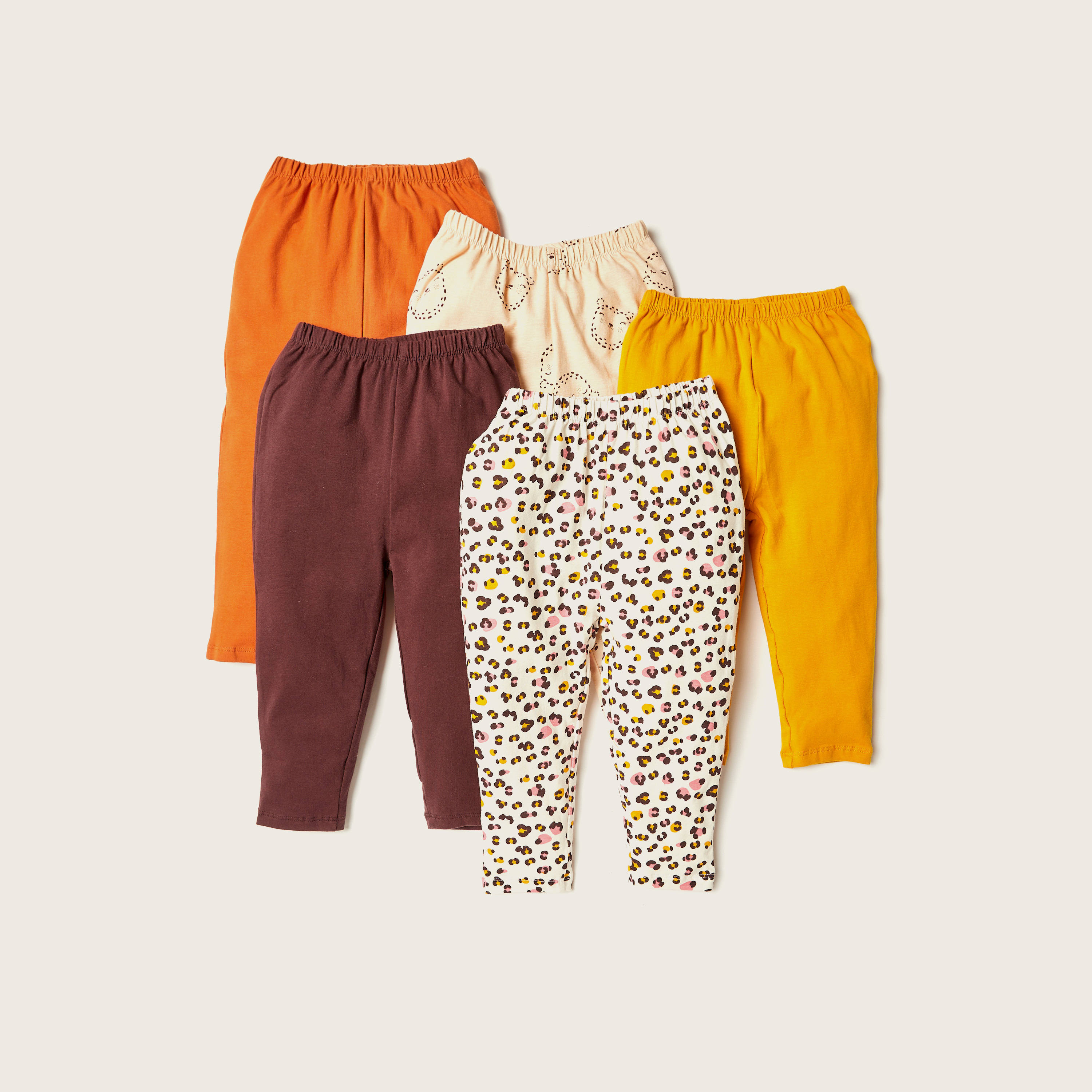 Juniors Assorted Leggings with Elasticated Waistband - Set of 5-baby-girls-clothing-bottoms-leggings-image-1