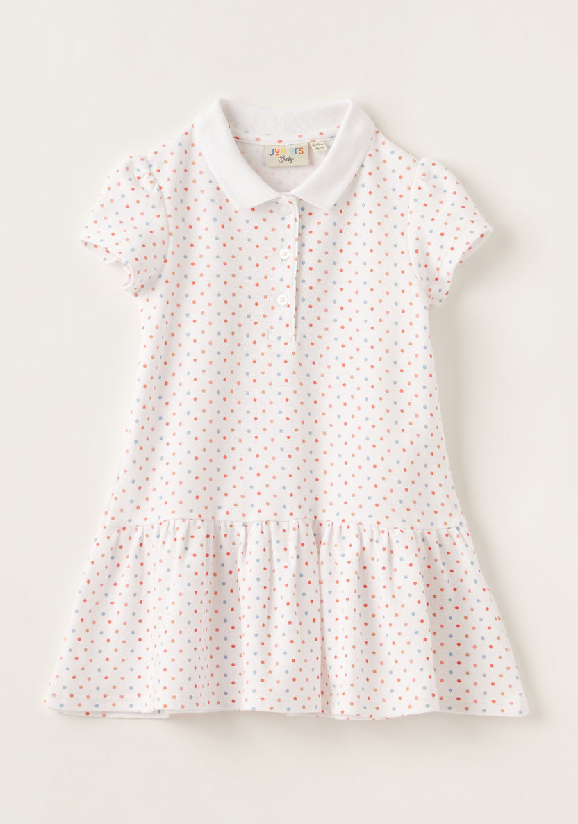 Juniors All-Over Polka Dot Print Knit Dress with Short Sleeves-Dresses%2C Gowns and Frocks-image-0