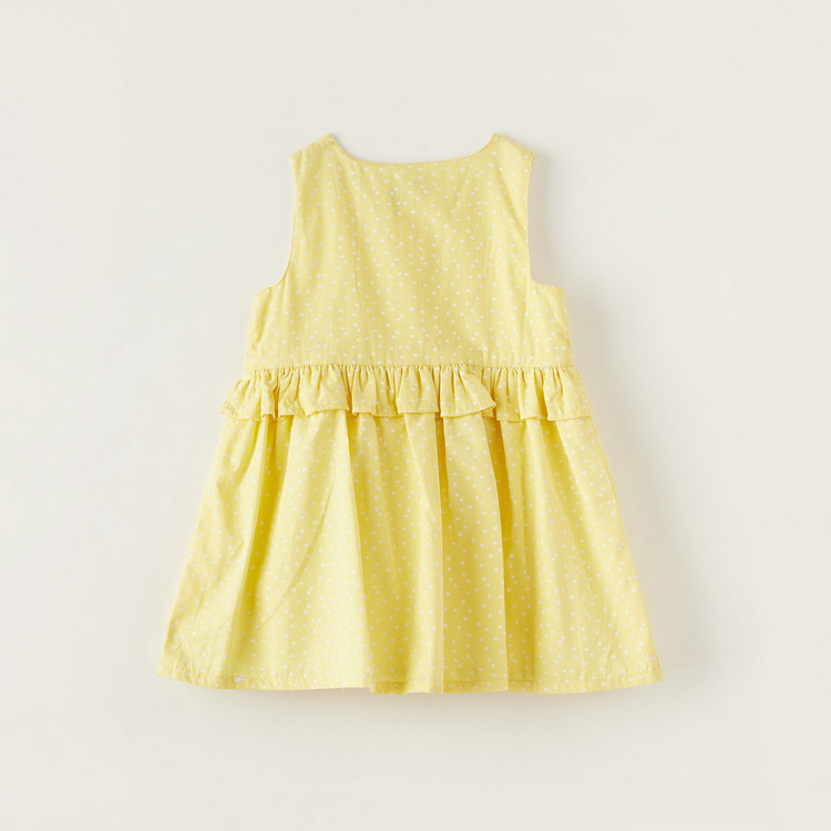 Juniors Printed Sleeveless A-line Dress with Ruffle Detail