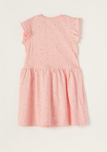Juniors Flamingo Print Crew Neck Dress with Ruffle Detail-Dresses%2C Gowns and Frocks-image-3