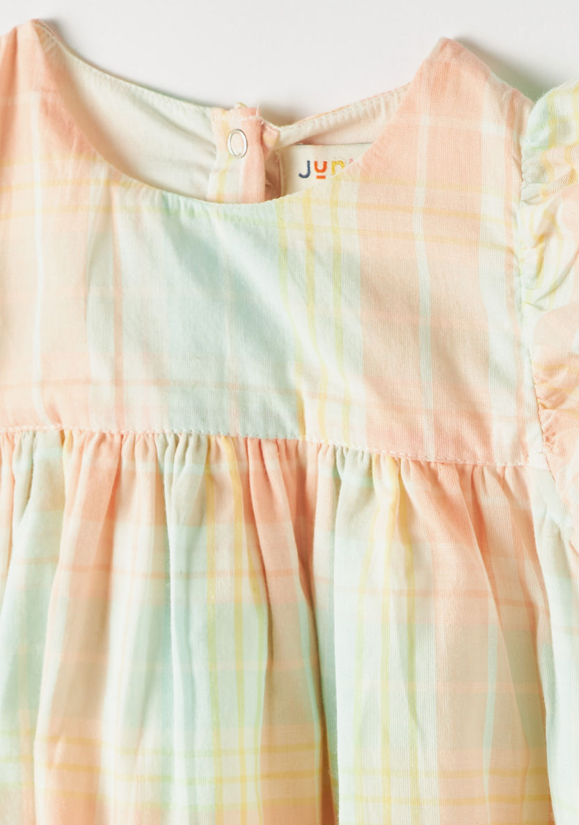 Juniors Checked Dress with Round Neck and Short Sleeves-Dresses%2C Gowns and Frocks-image-1