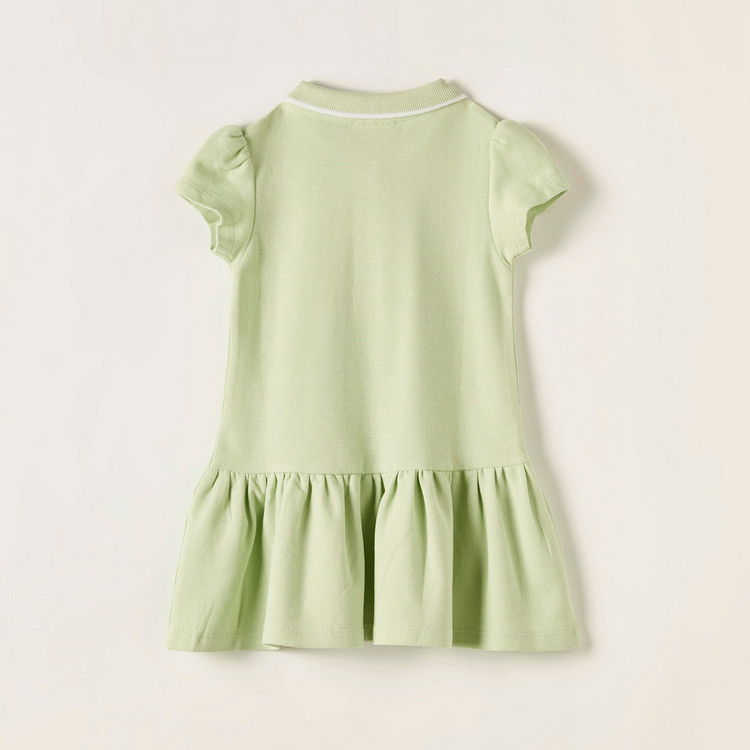 Juniors Solid Polo Dress with Cap Sleeves and Flounce Hem