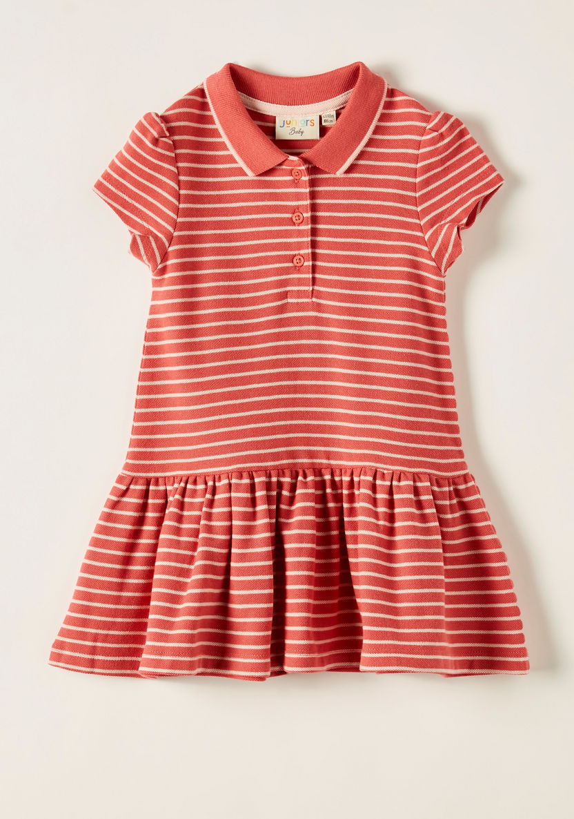 Juniors Striped Polo Dress with Cap Sleeves-Dresses%2C Gowns and Frocks-image-0