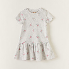 Juniors All-Over Printed Tiered Dress with Short Sleeves