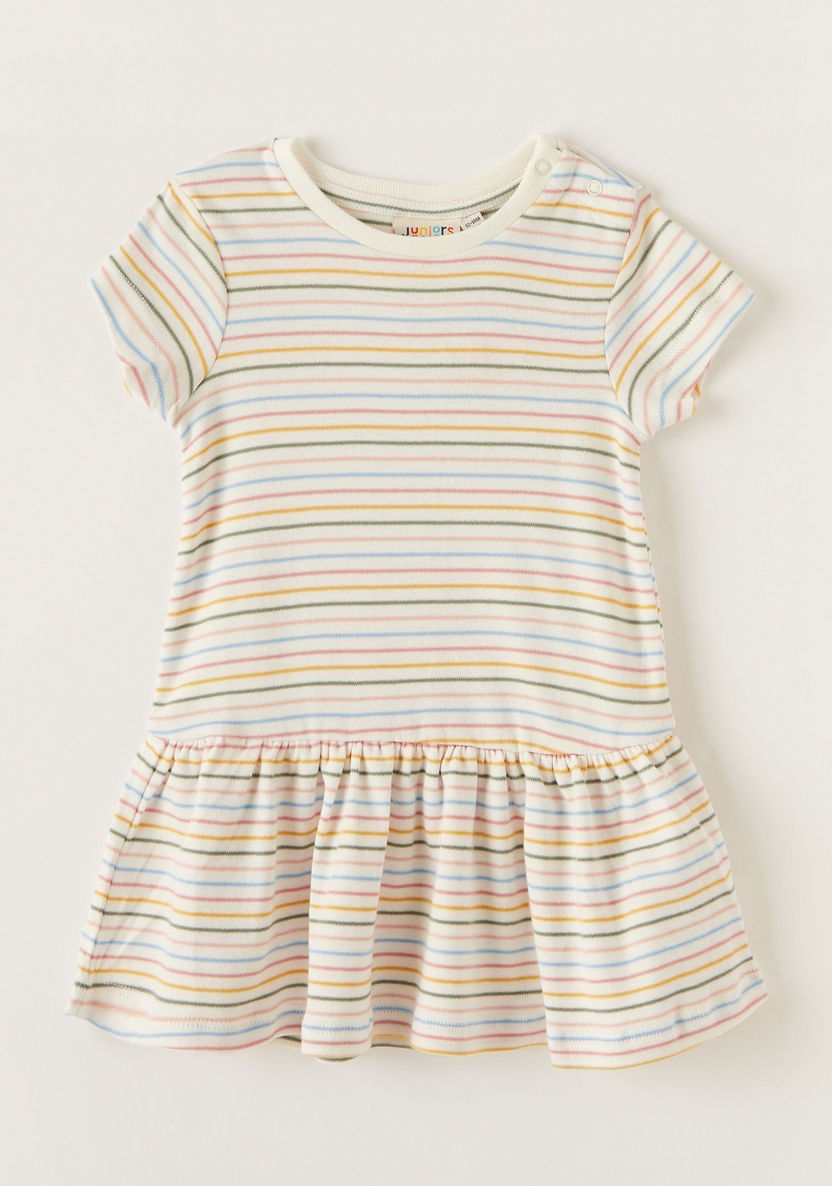 Juniors Striped Tiered Dress with Short Sleeves-Dresses%2C Gowns and Frocks-image-0