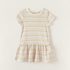 Juniors Striped Tiered Dress with Short Sleeves