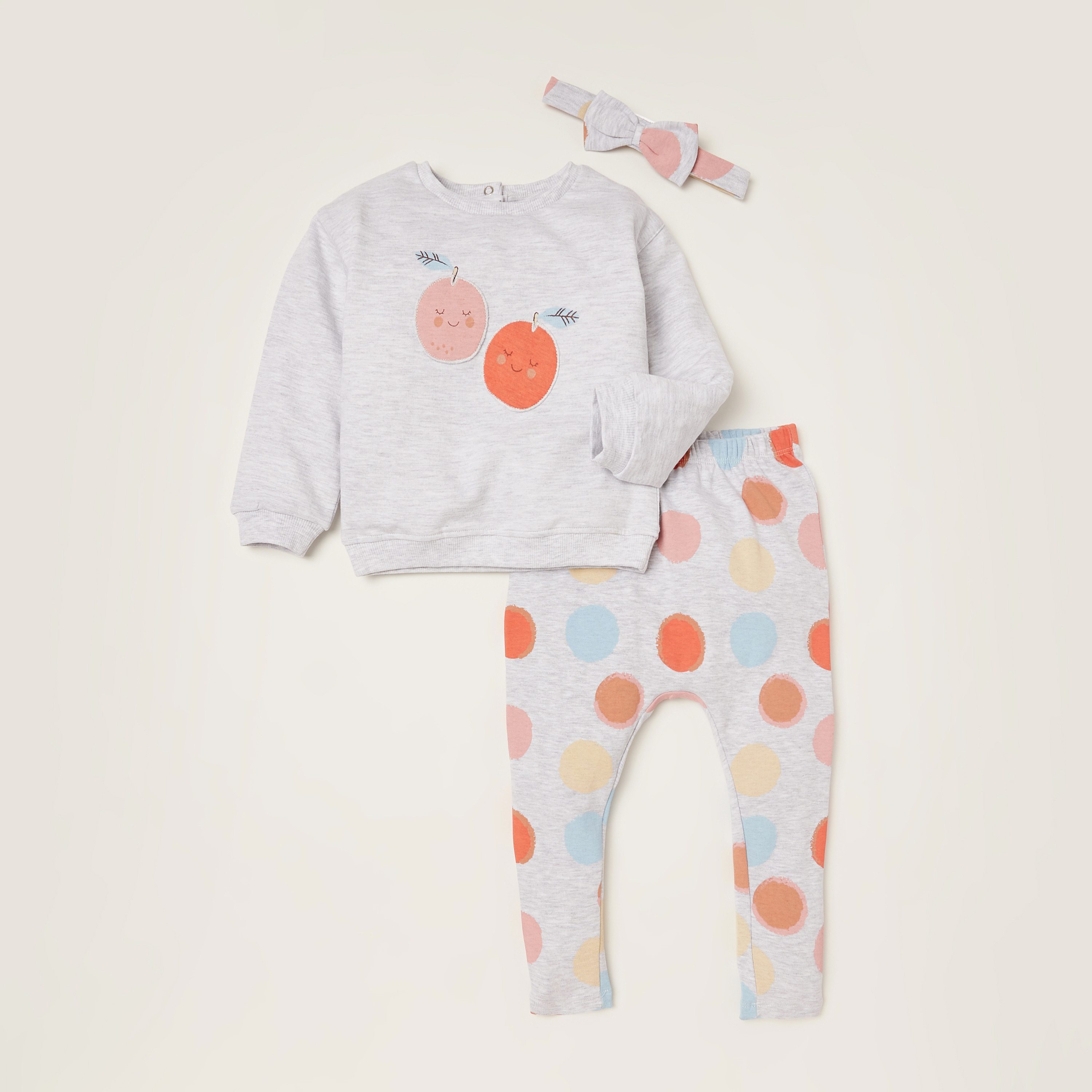 Juniors Printed Long Sleeve T-shirt with Leggings and Bow Headband-baby-girls-clothing-setsandcoords-image-1