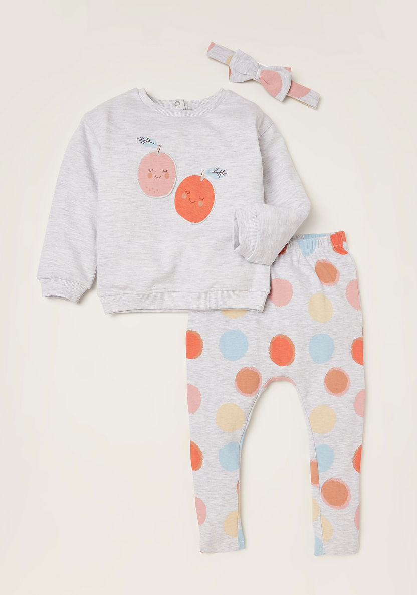 Juniors Printed Long Sleeve T-shirt with Leggings and Bow Headband-Clothes Sets-image-0