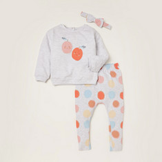 Juniors Printed Long Sleeve T-shirt with Leggings and Bow Headband