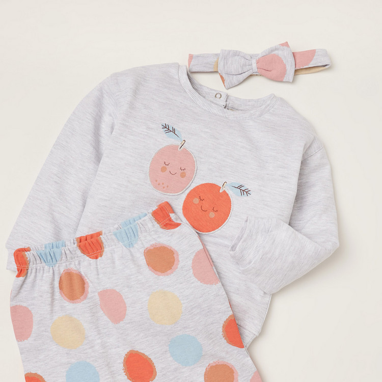 Juniors Printed Long Sleeve T-shirt with Leggings and Bow Headband