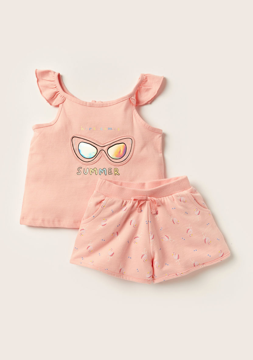 Juniors Printed Round Neck Top and Shorts Set-Clothes Sets-image-0