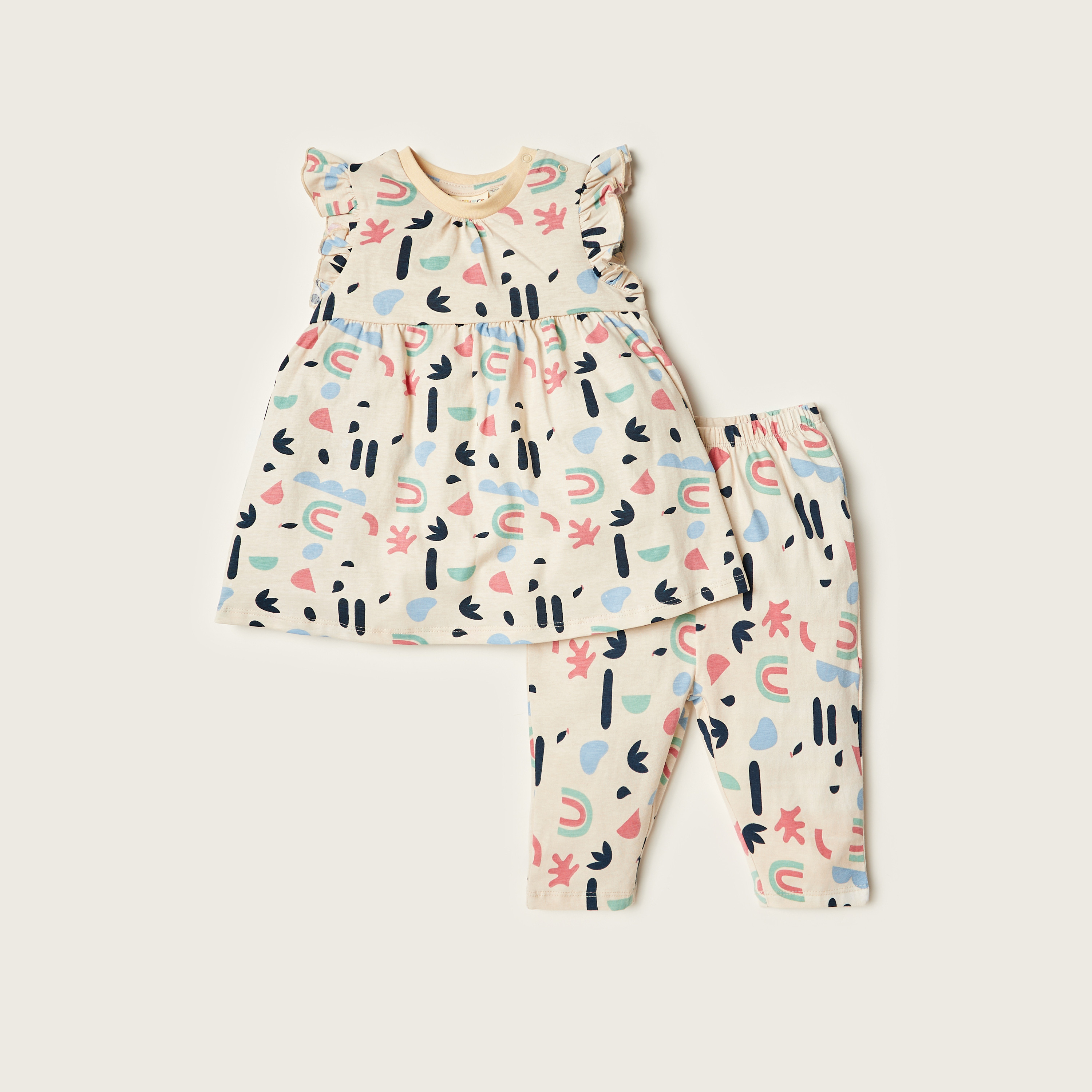 طقم بنطلون ليقنز وبلوزة دون أكمام بطبعات من جونيورز-baby-girls-clothing-setsandcoords-image-1