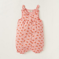 Juniors All-Over Printed Sleeveless Romper with Button Closure