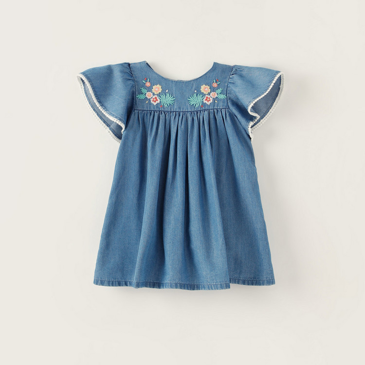 Juniors Floral Embroidered Dress with Cap Sleeves