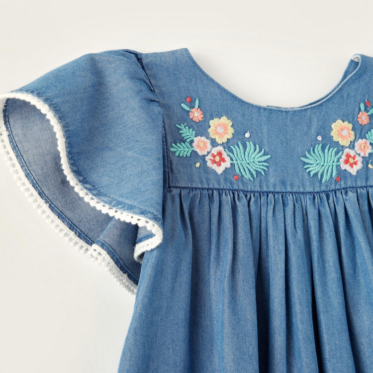 Juniors Floral Embroidered Dress with Cap Sleeves