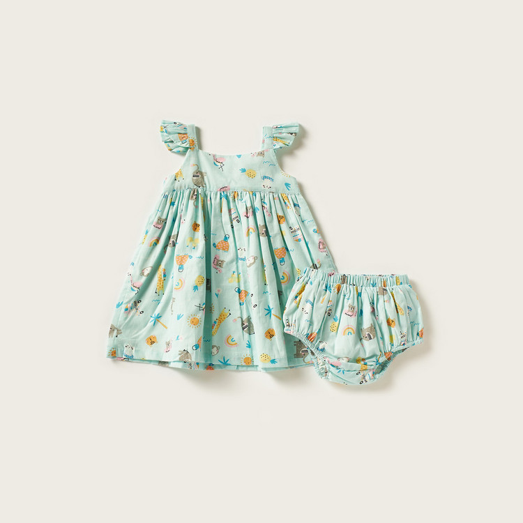 Juniors Printed Sleeveless Dress with Bloomer