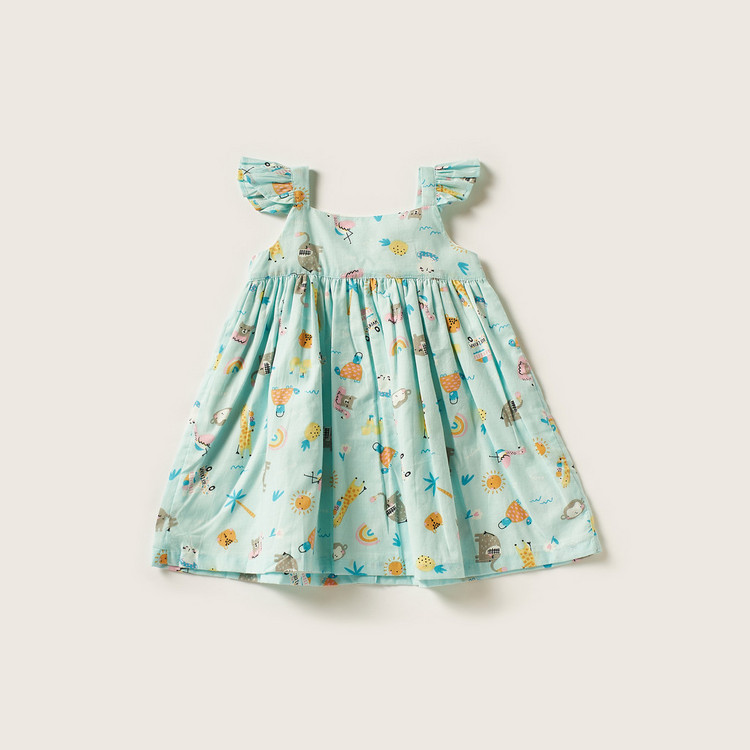 Juniors Printed Sleeveless Dress with Bloomer