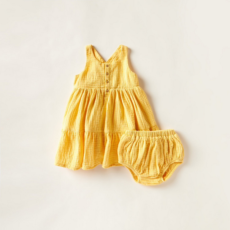 Giggles Textured Sleeveless Tiered Dress and Bloomer Set