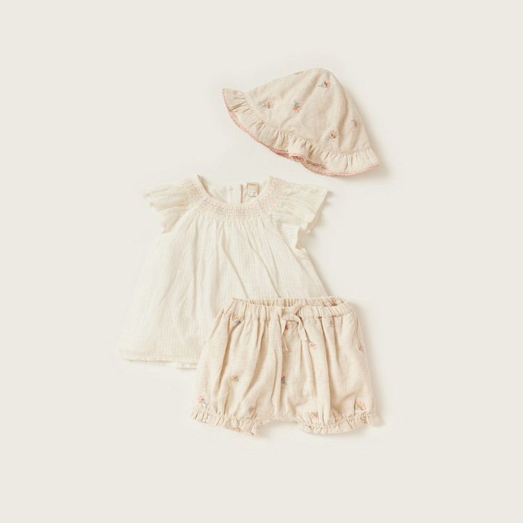 Giggles 3-Piece Embroidered Top and Shorts Set