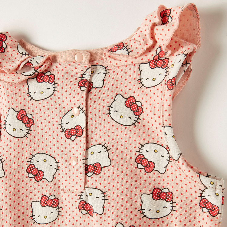 Sanrio Hello Kitty Print Sleeveless Top with Ruffle Detail
