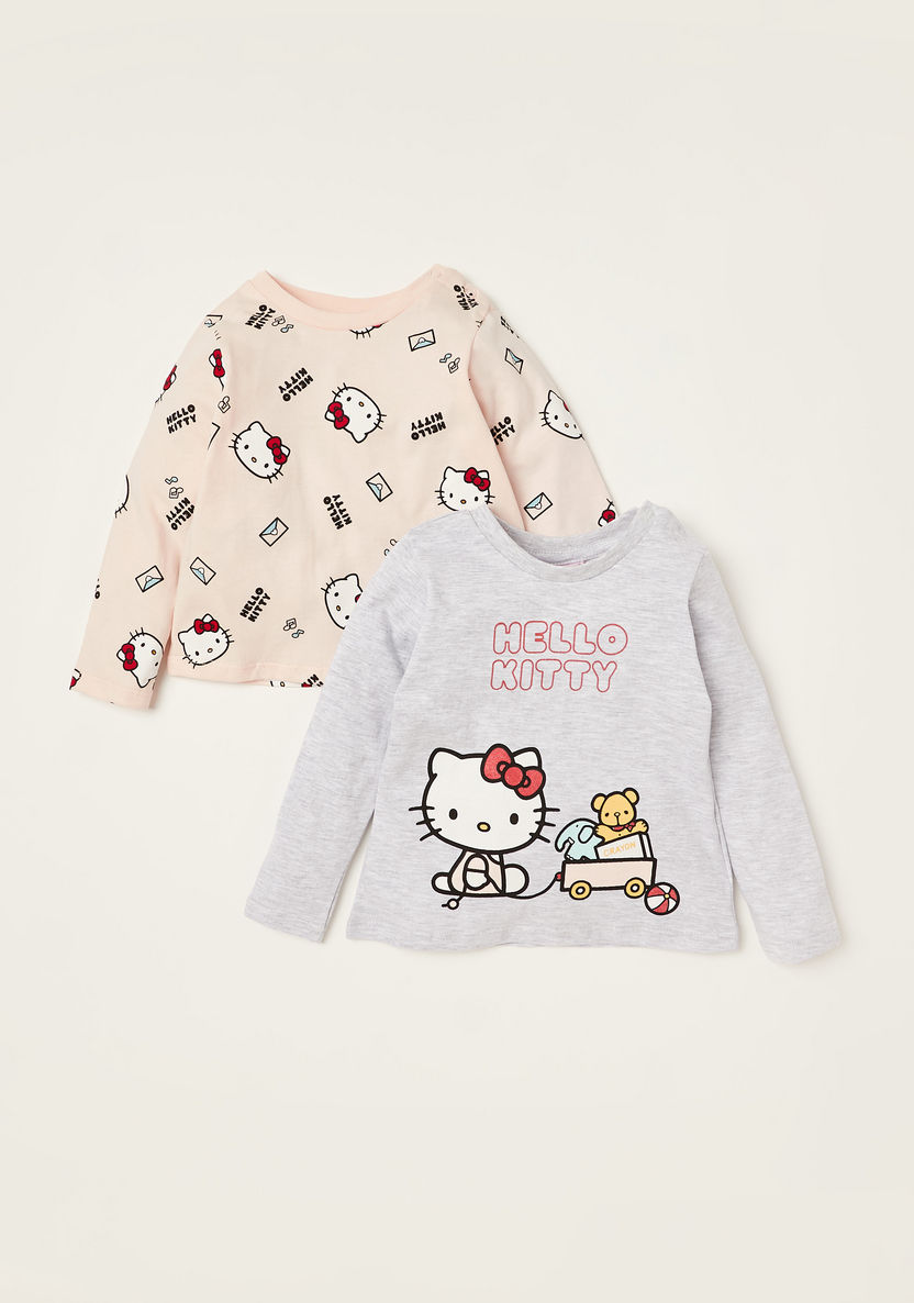 Sanrio Hello Kitty Print Crew Neck T-shirt with Long Sleeves - Set of 2-T Shirts-image-0