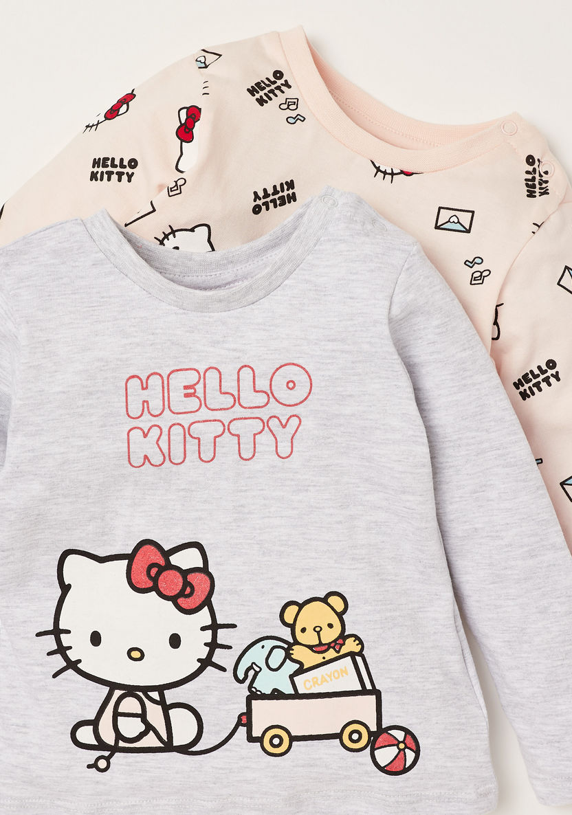 Sanrio Hello Kitty Print Crew Neck T-shirt with Long Sleeves - Set of 2-T Shirts-image-3