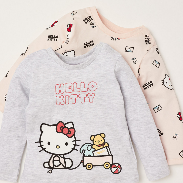 Sanrio Hello Kitty Print Crew Neck T-shirt with Long Sleeves - Set of 2
