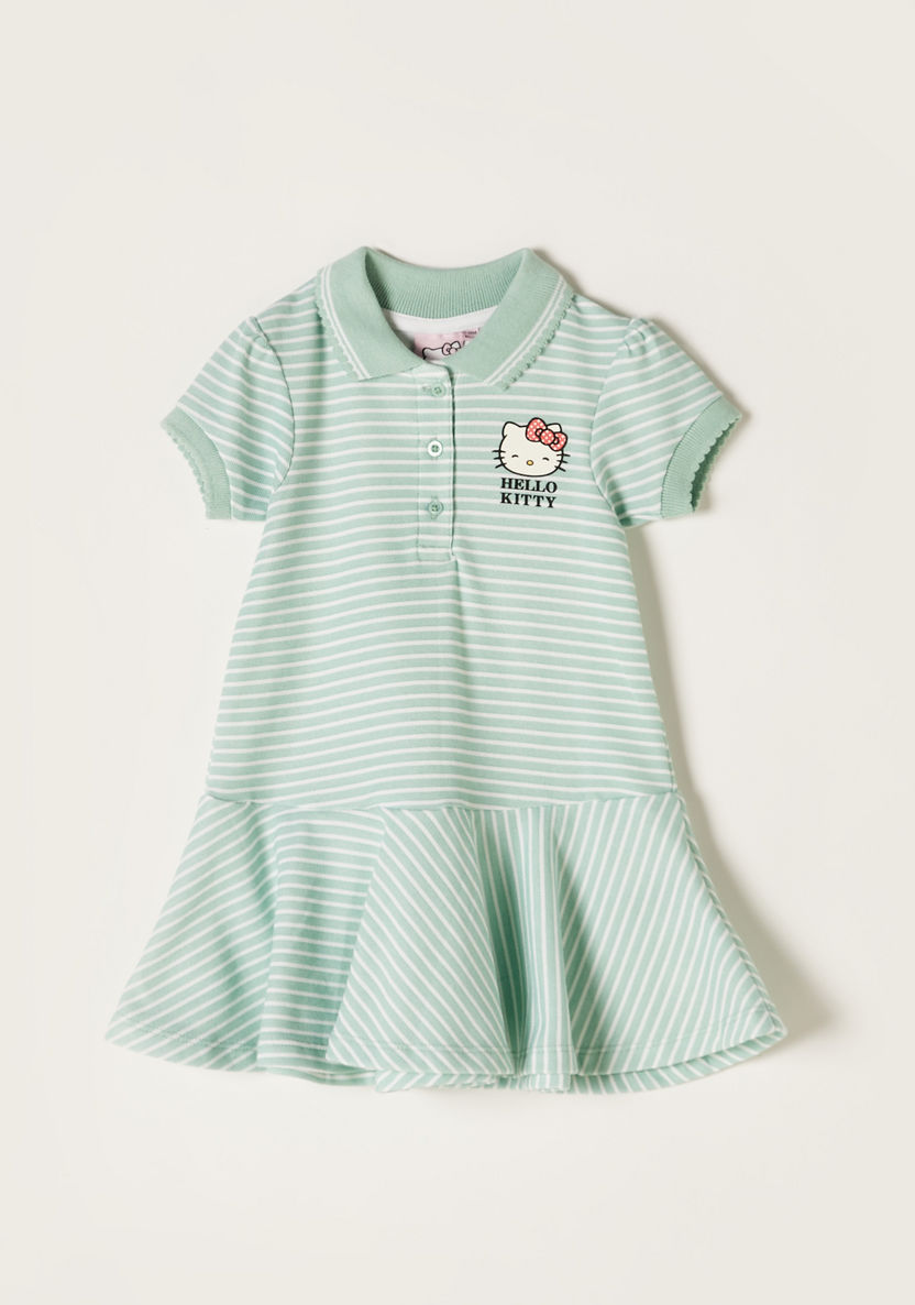 Sanrio Hello Kitty Print Polo Dress with Short Sleeves-Dresses%2C Gowns and Frocks-image-0