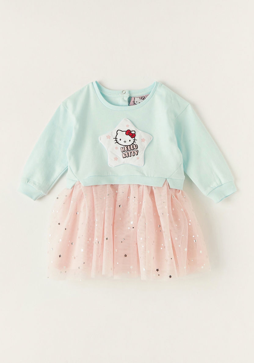 Sanrio Hello Kitty Applique Detail Sweat Dress with Long Sleeves-Dresses%2C Gowns and Frocks-image-0