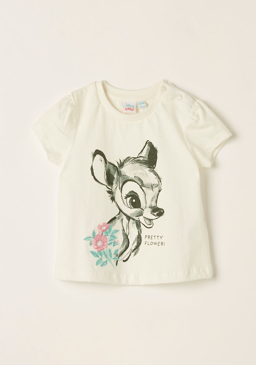 Disney Bambi Print T-shirt with Crew Neck and Short Sleeves-T Shirts-image-0