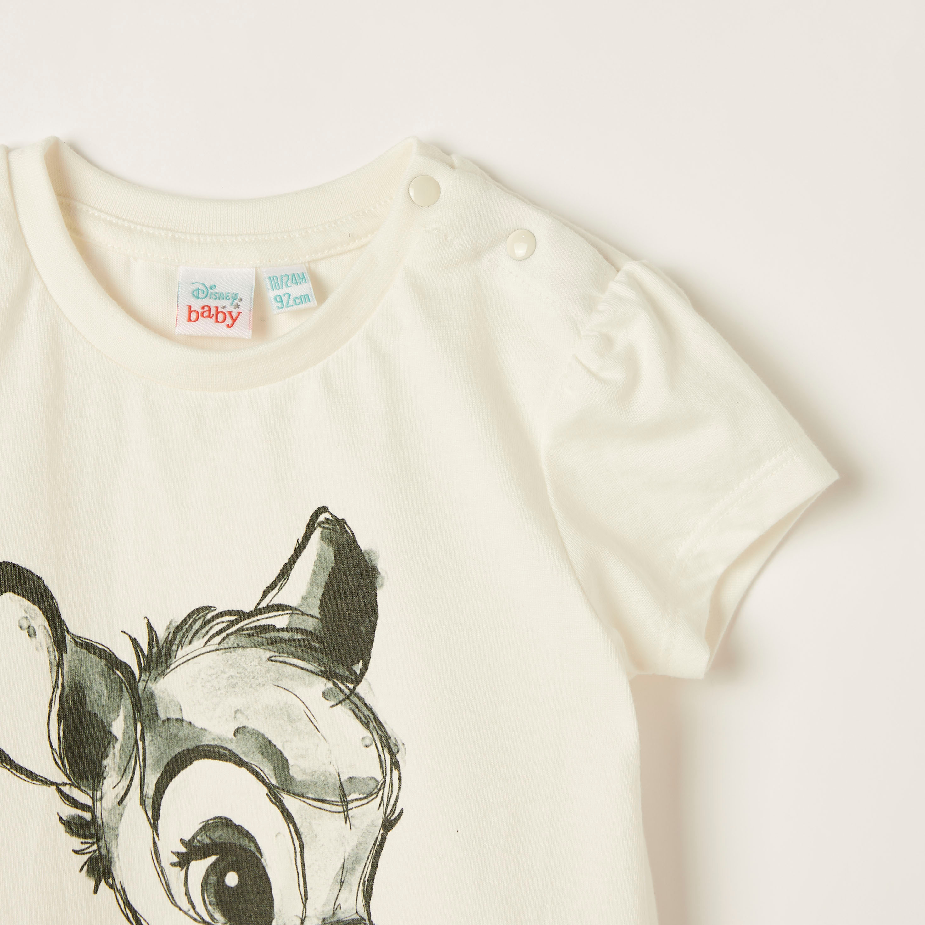 Disney Bambi Print T-shirt with Crew Neck and Short Sleeves-baby-girls-clothing-tshirts-image-3