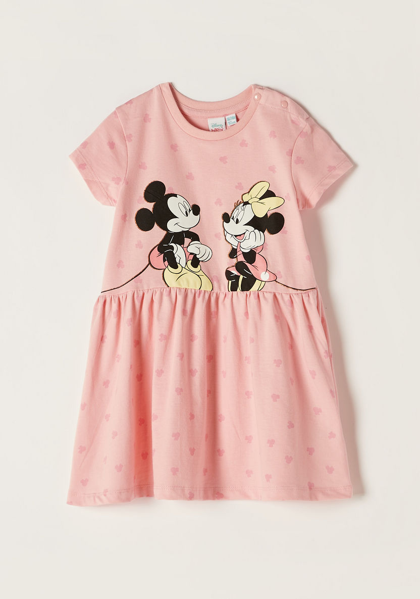 Disney Minnie Mouse Print Dress with Short Sleeves-Dresses%2C Gowns and Frocks-image-0