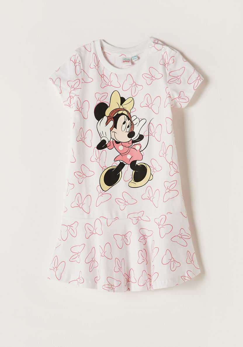 Disney Minnie Mouse Print Dress with Short Sleeves-Dresses%2C Gowns and Frocks-image-0