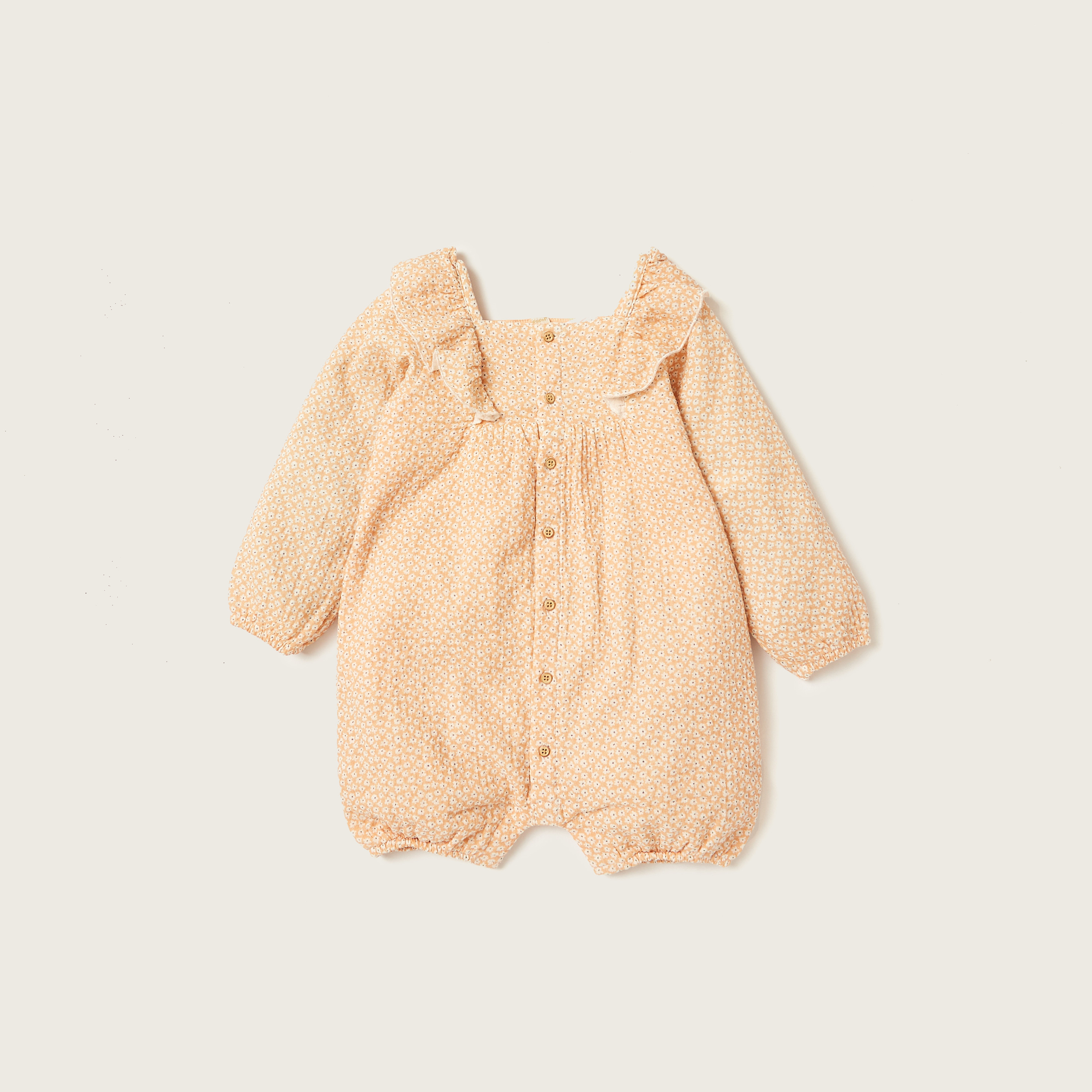 Giggles Floral Print Romper with Long Sleeves and Ruffle Detail-baby-girls-clothing-rompers-image-2
