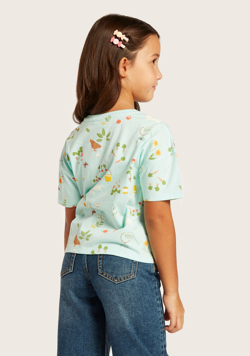 Juniors All-Over Print T-shirt with Drop Shoulder Sleeves and Pocket Detail-T Shirts-image-3