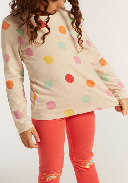Juniors All-Over Polka Dot Print T-shirt with Long Sleeves