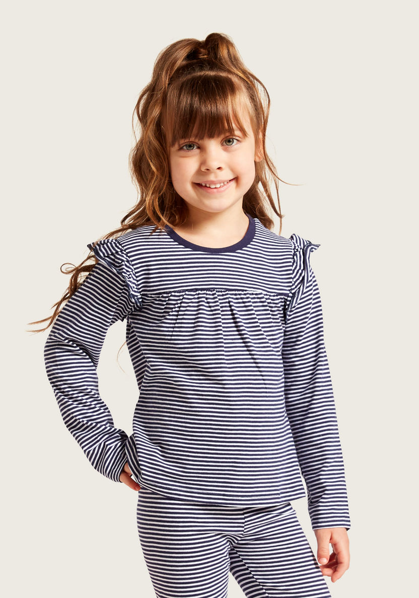 Juniors Printed T-shirt with Long Sleeves and Frill Detail - Set of 3-T Shirts-image-6
