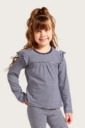 Juniors Printed T-shirt with Long Sleeves and Frill Detail - Set of 3