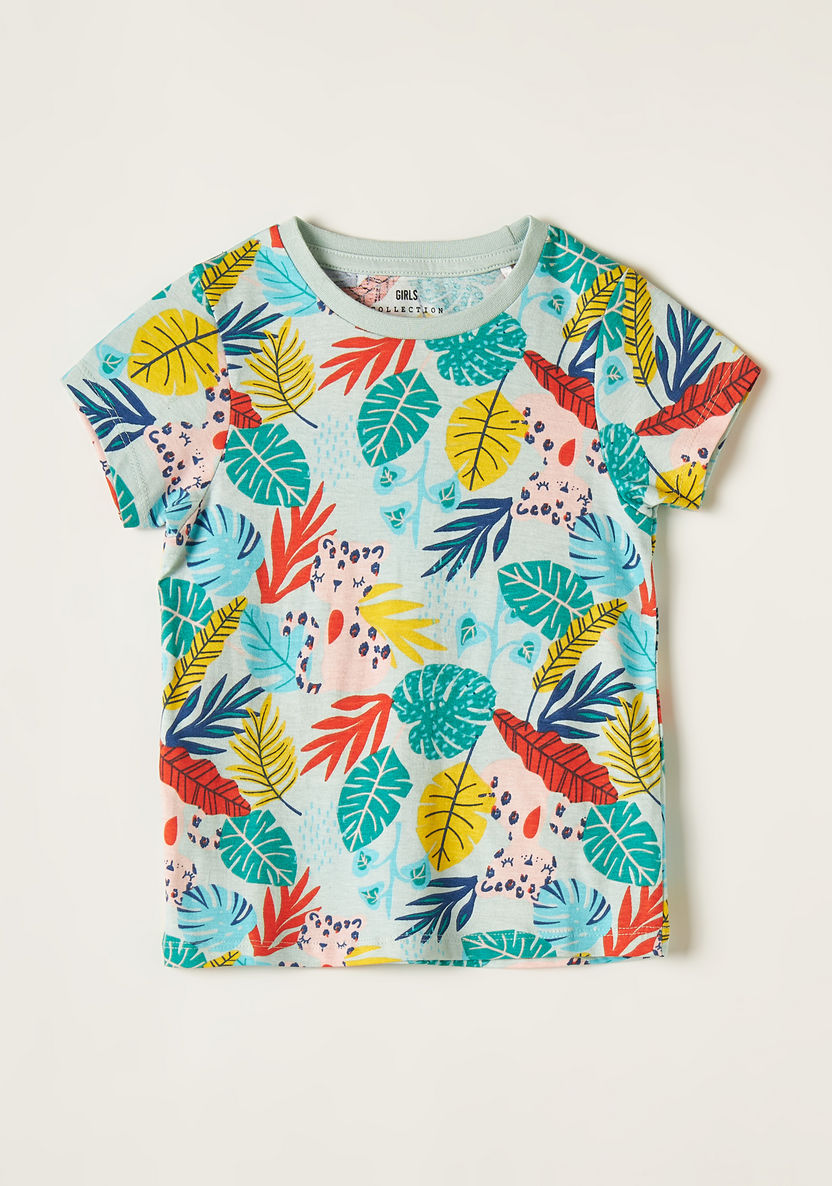 Juniors Printed Round  Neck T-shirt with Short Sleeves-T Shirts-image-0
