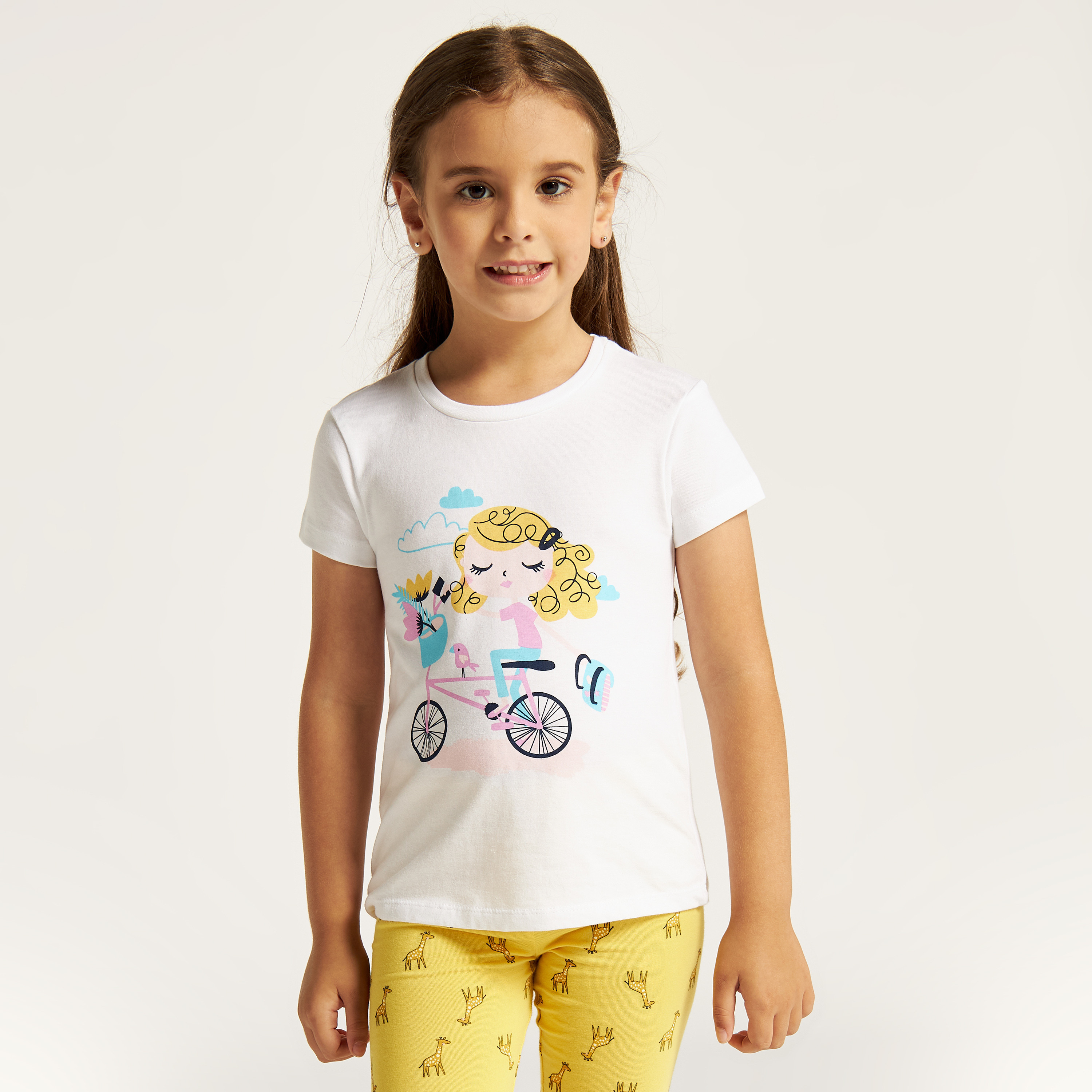 Juniors Printed Crew Neck T-shirt with Short Sleeves-girls-clothing-tshirts-image-1