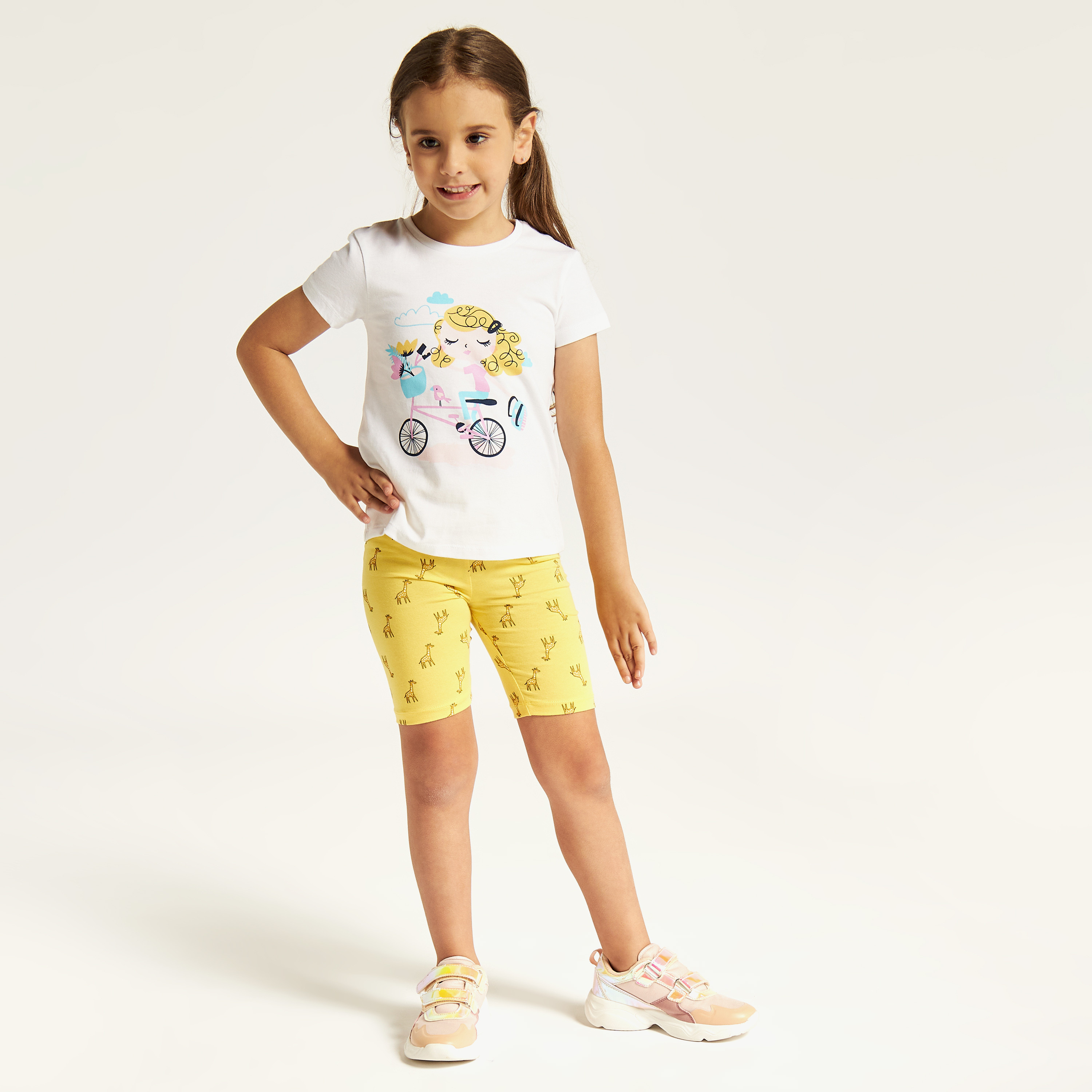 Juniors Printed Crew Neck T-shirt with Short Sleeves-girls-clothing-tshirts-image-2