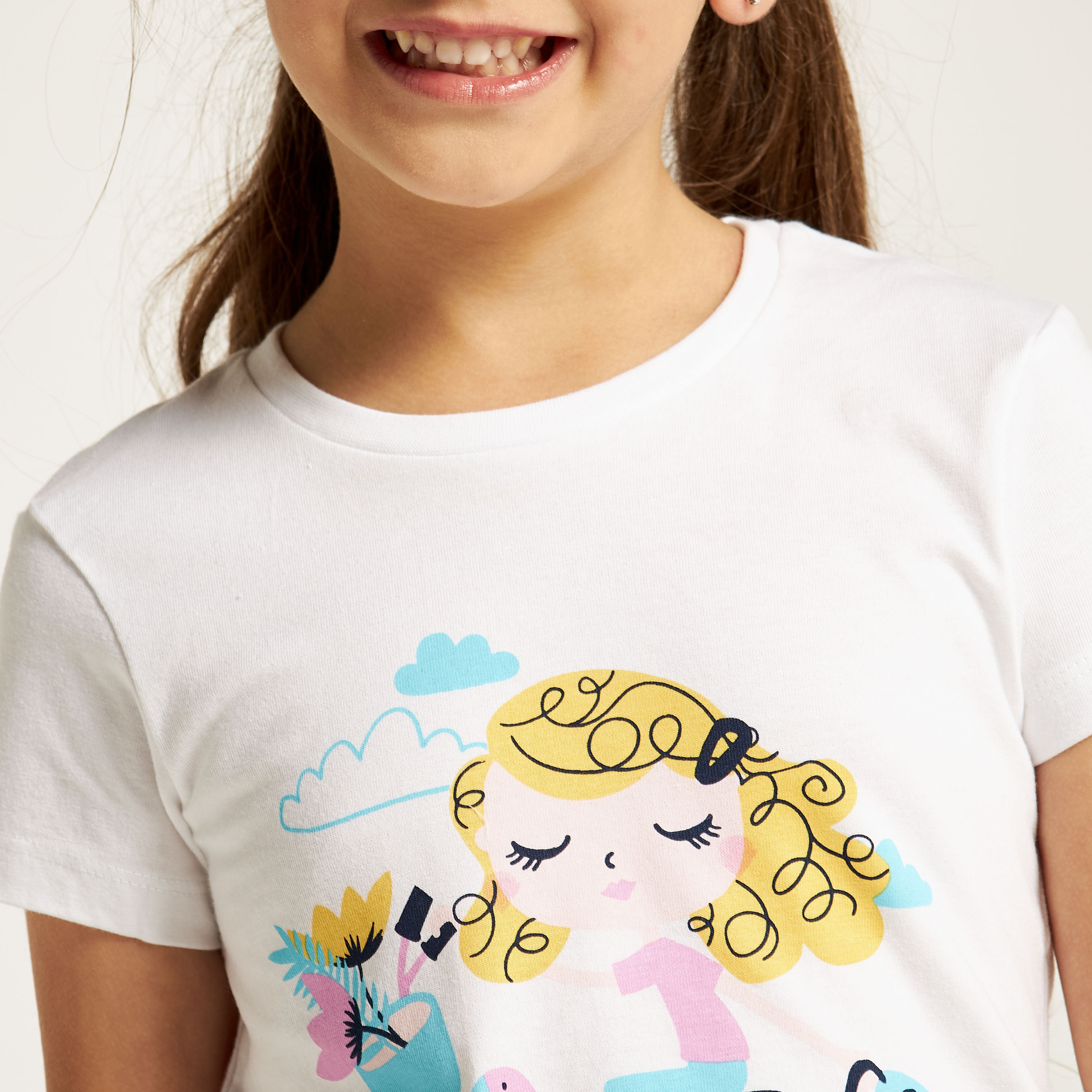Juniors Printed Crew Neck T-shirt with Short Sleeves-girls-clothing-tshirts-image-3