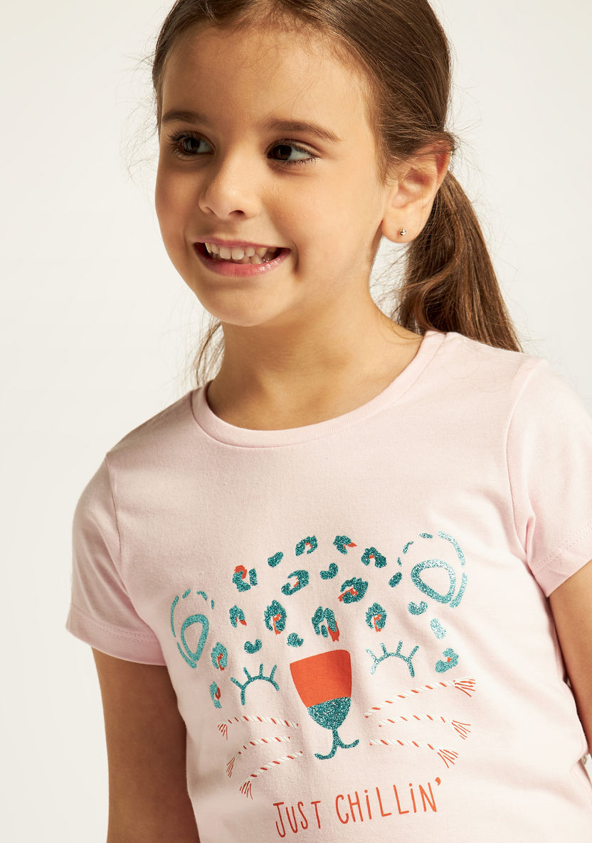 Juniors Printed Round Neck T-shirt with Short Sleeves-T Shirts-image-2