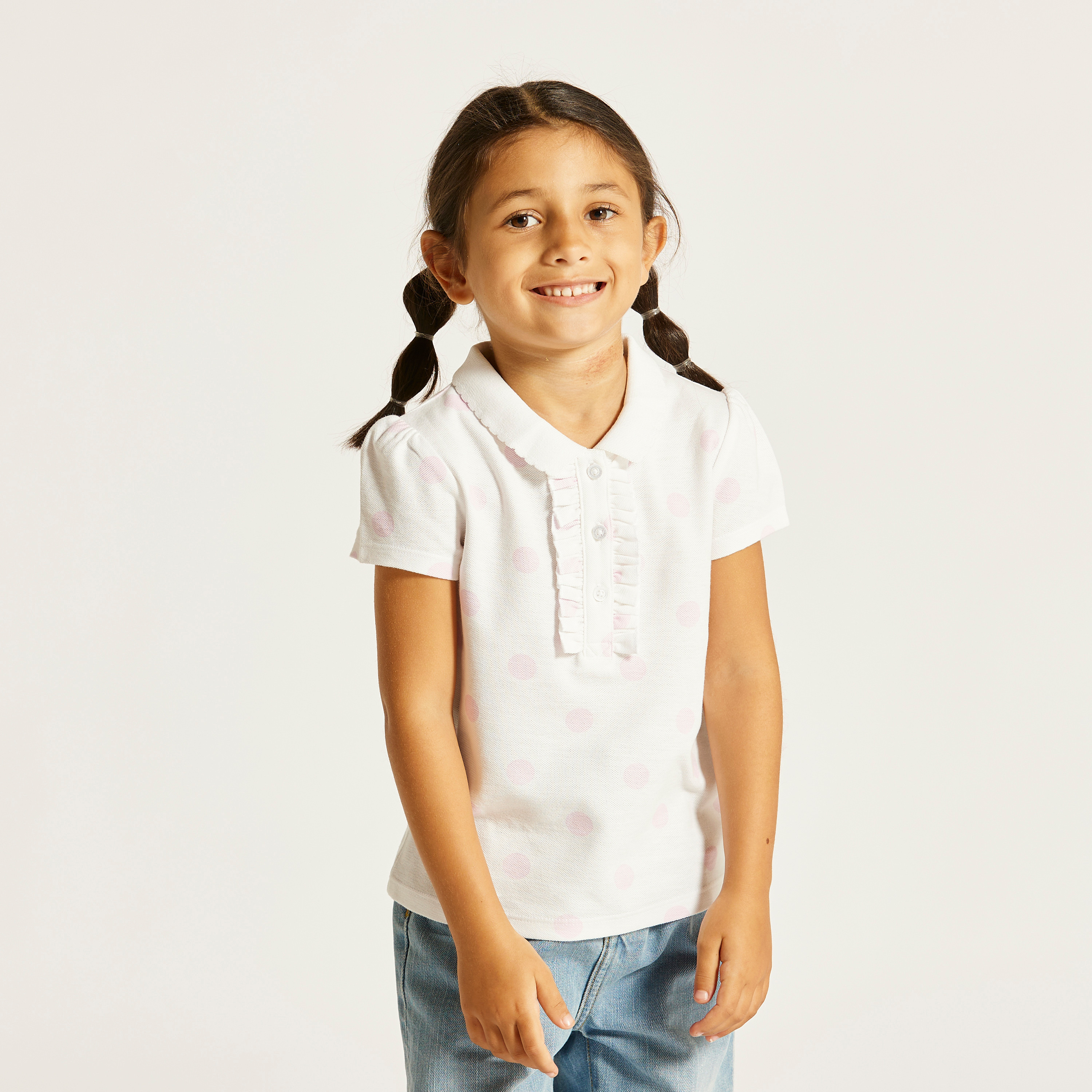 تيشيرت بولو منقط بأكمام قصيرة من جونيورز-girls-clothing-tshirts-image-2