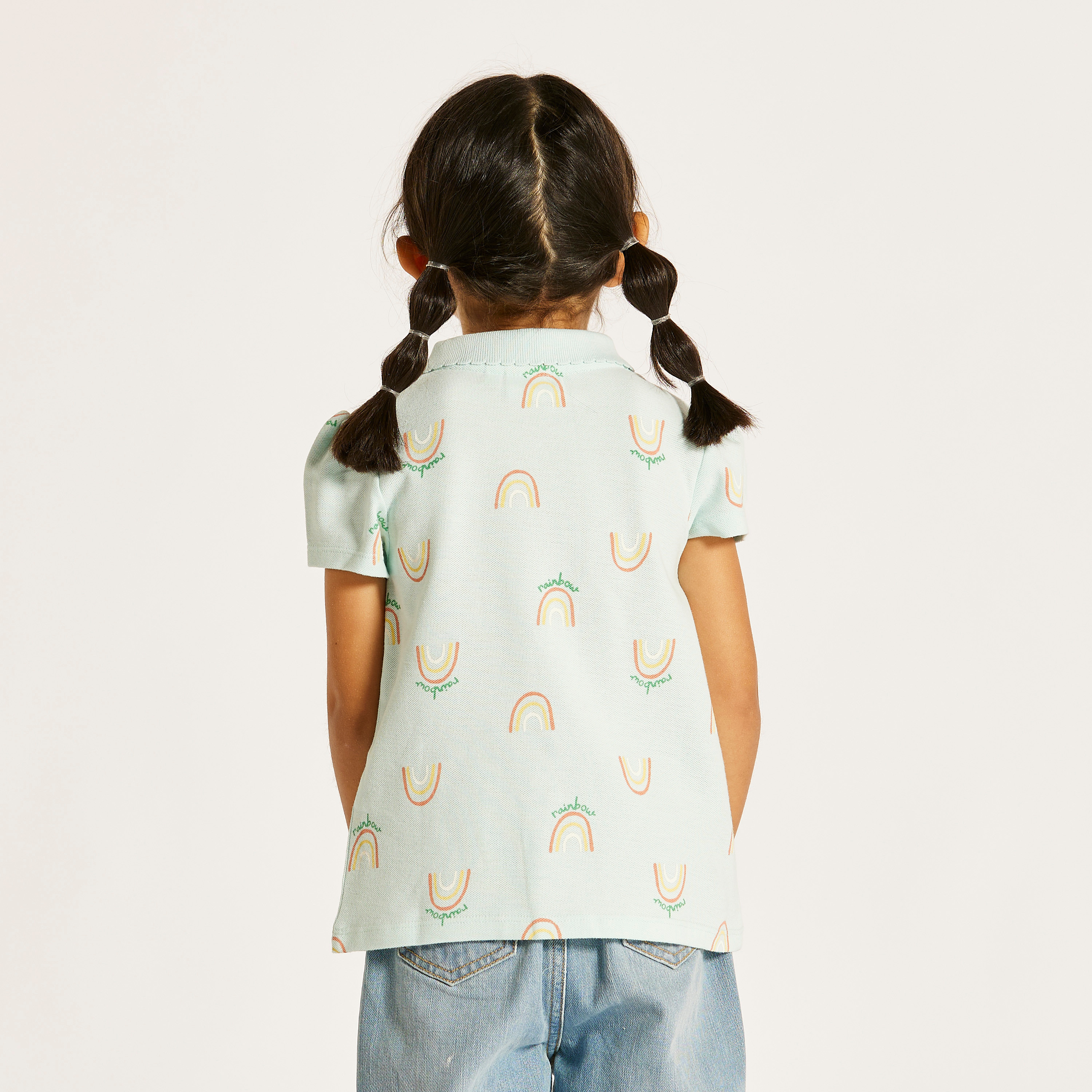 Juniors Printed Polo T-shirt with Short Sleeves and Button Closure-girls-clothing-tshirts-image-4