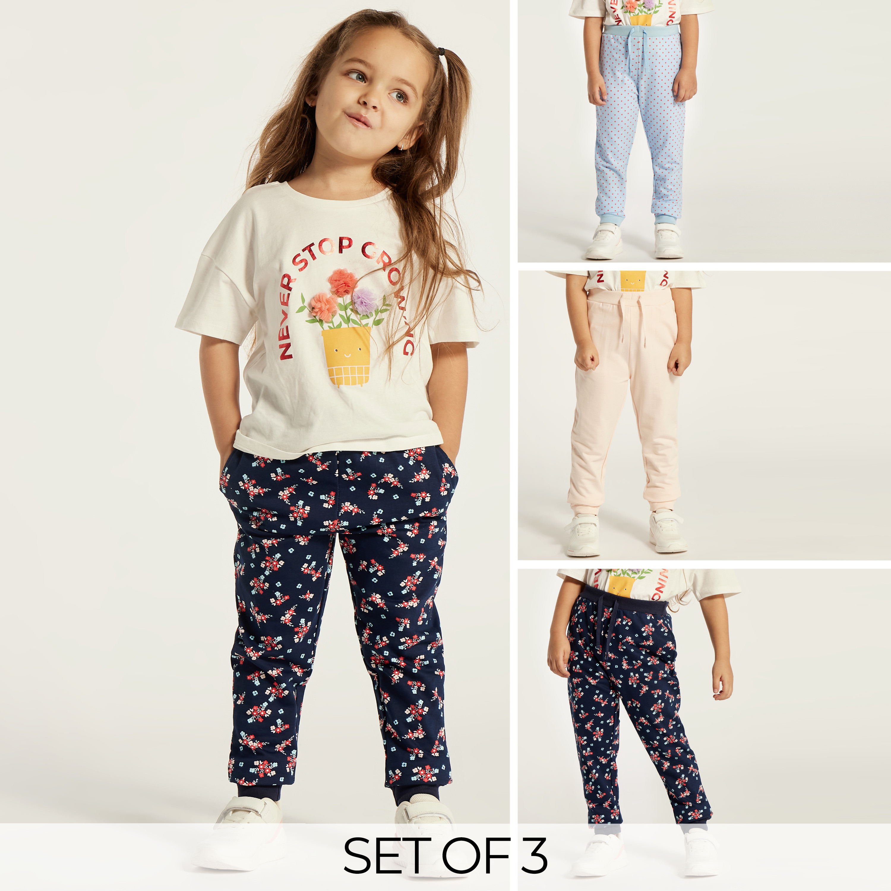 Juniors Printed Joggers with Drawstring Closure - Set of 3-baby-girls-clothing-bottoms-joggersandtrackpants-image-1
