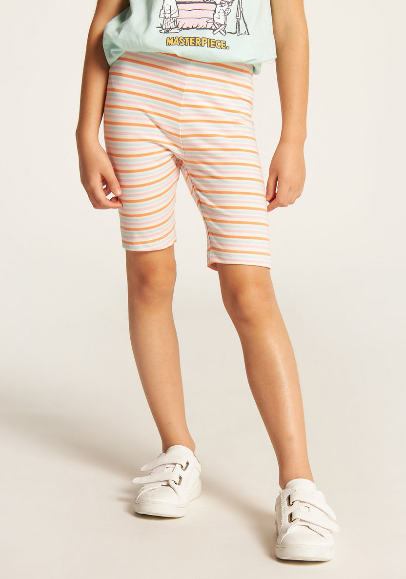 Juniors Striped Mid-Rise Shorts with Elasticated Waistband-Shorts-image-1