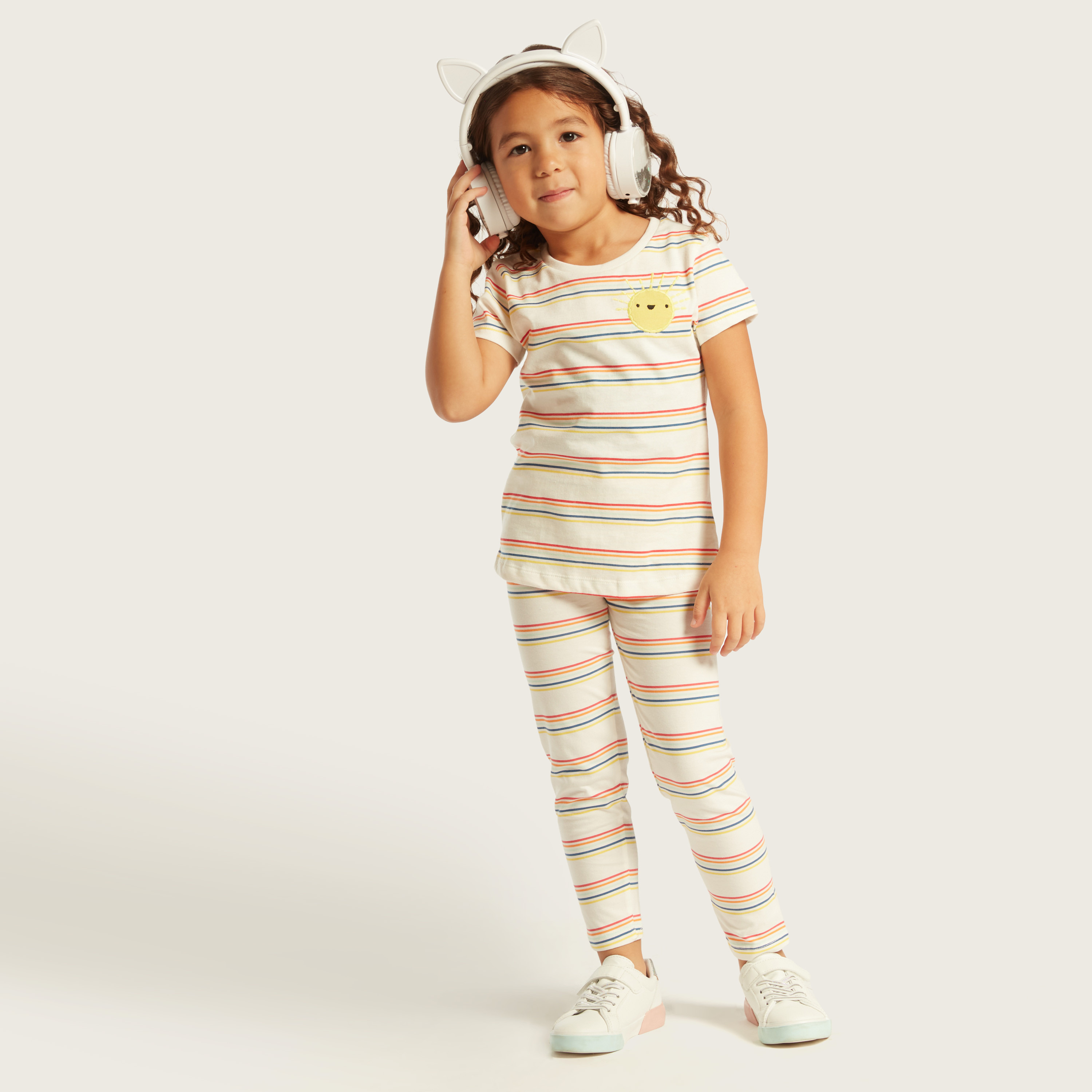 Juniors Striped Leggings with Elasticated Waistband-baby-girls-clothing-bottoms-leggings-image-1