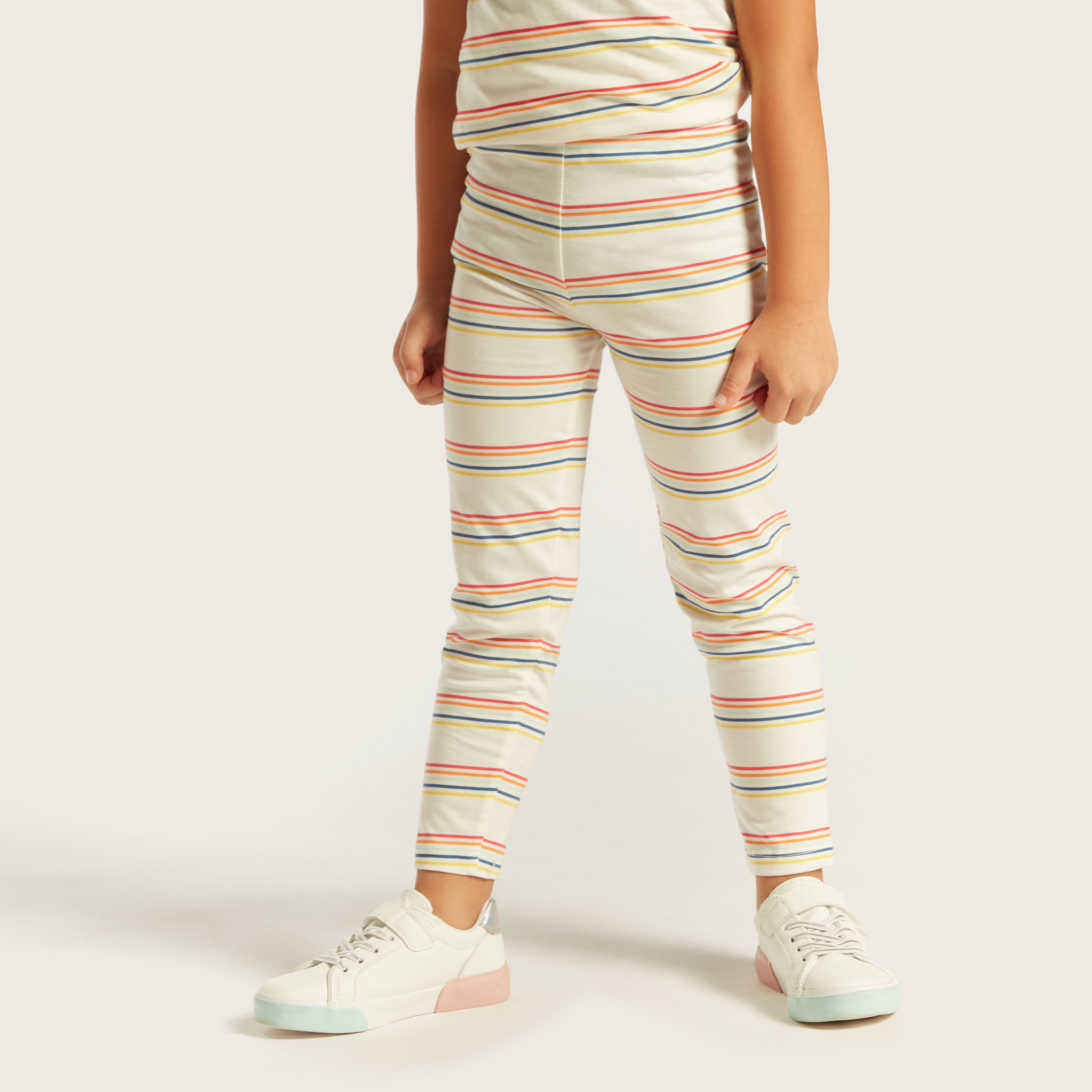 Juniors Striped Leggings with Elasticated Waistband-baby-girls-clothing-bottoms-leggings-image-2
