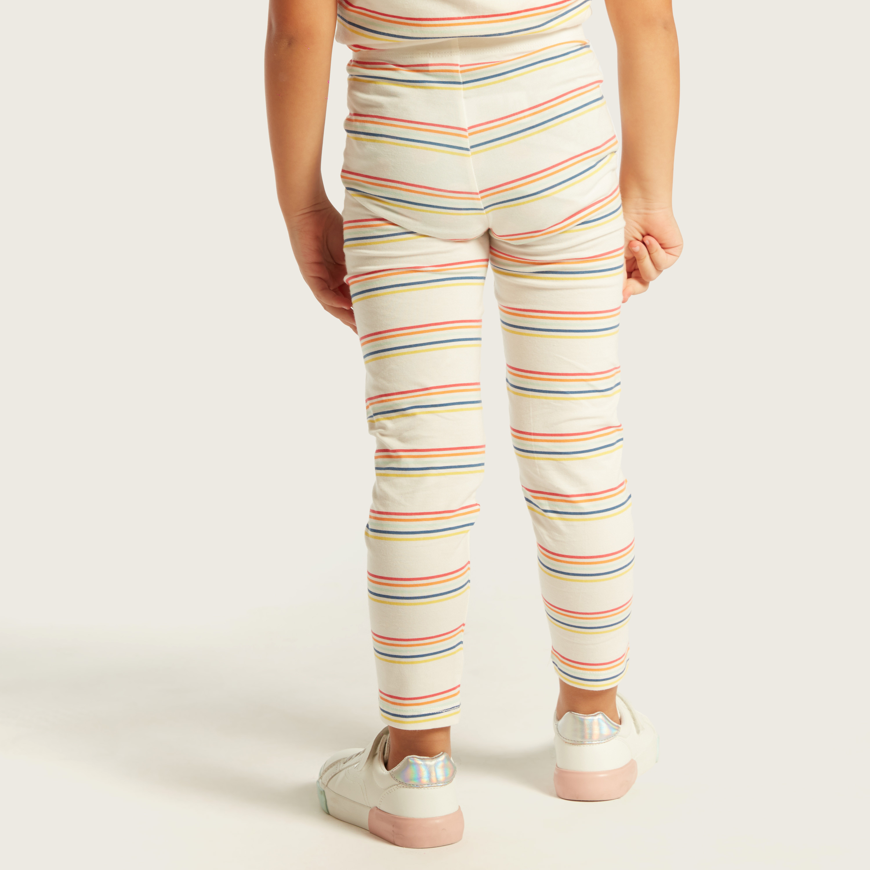 Juniors Striped Leggings with Elasticated Waistband-baby-girls-clothing-bottoms-leggings-image-4